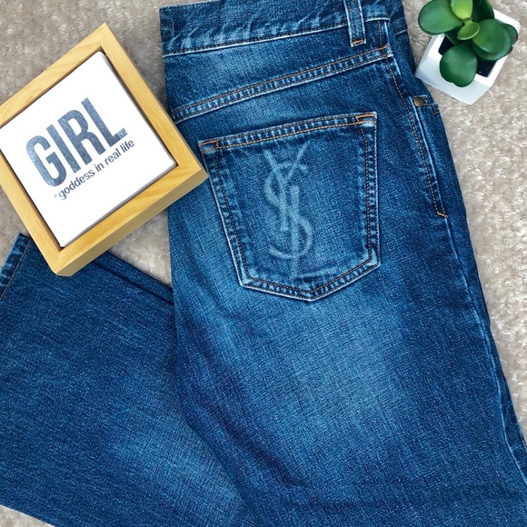 Yves Saint Laurent Denim - YVES SAINT LAURENT Wide Leg Pocket Initialed Jeans